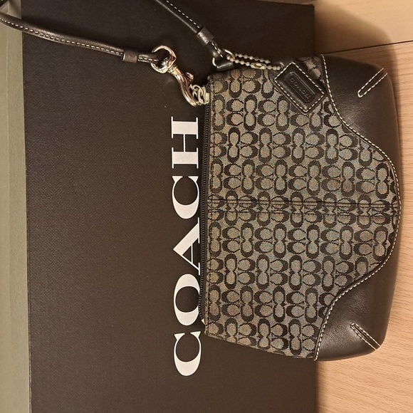 Coach Handbags - Coach signature black & Grey canvas coin wristlet